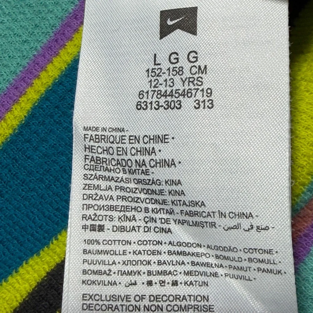 Y2K Nike Girls L (12-13) Pullover Hoodie Lightweight Waffle Knit Neon Stripe